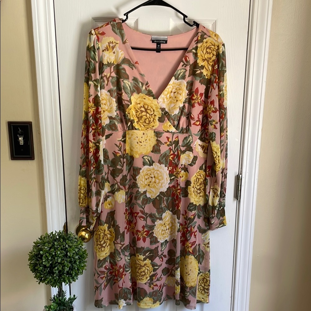 Allison Brittney Pink and Yellow Floral Cottagcore Long Sleeve Dress